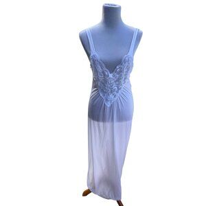 White Nylon Lace Trimmed Full Slip Nightgown  Size Large